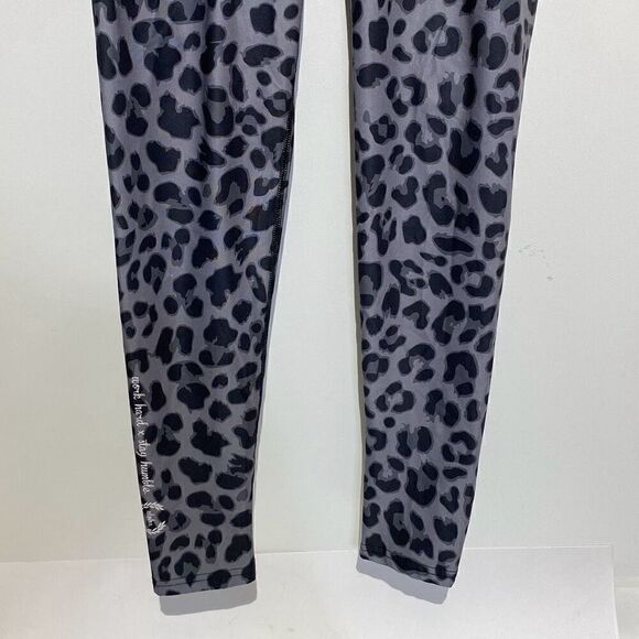 Aloha Fitness Women's Black Gray Leopard Print Pullon Leggings Size Medium - Picture 2 of 8